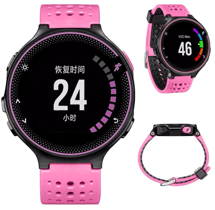 FIFATA Garmin Watch Band silikonový náhradní řemínek na hodinky pro Garmin Forerunner 235 220 230 620 630 735 sportovní náramek, pink - černá