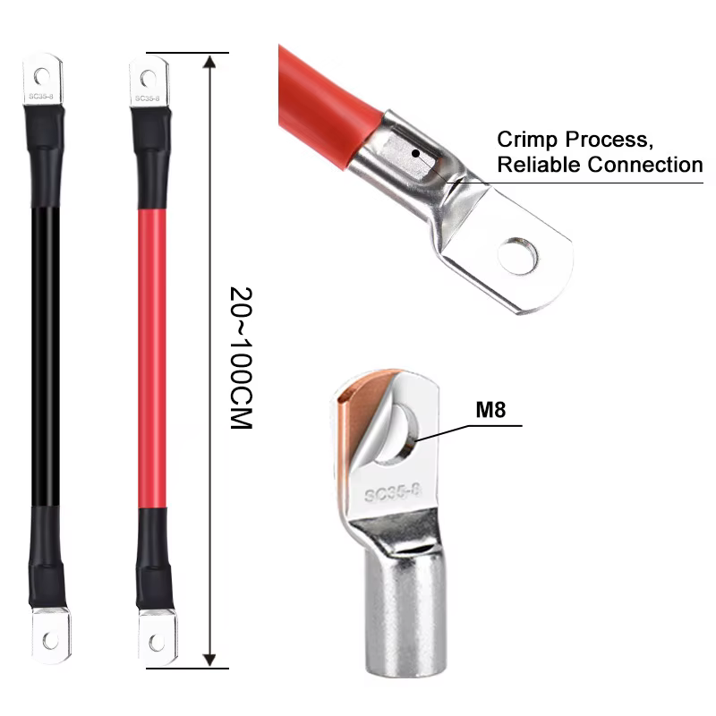 Sada propojovacích power kabelů 4AWG SC25-8, E339716 RU, AWM STYLE 3512, 600V FT2, 100 cm, 8 mm očko, červený a černý, certifikace CE, vysoká kvalita, záruka 10 let.