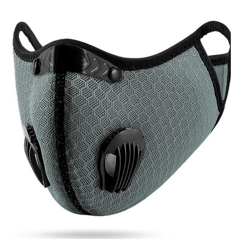 YSR EU3M respirátor - protiprachová maska + 1x filtr PM25 s aktivním uhlím, filtrační maska, sportovní síťovina, univerzální velikost, šedá