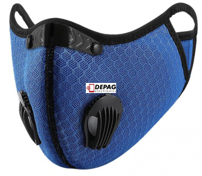 EU3M respirátor - protiprachová maska + 2 filtry PM2.5 s aktivním uhlím, filtrační maska, sportovní síťovina, univerzální velikost, tmavě modrá
