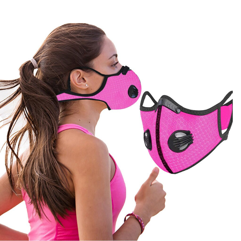 YSR EU3M respirátor - protiprachová maska + filtr PM25 s aktivním uhlím, filtrační maska, sportovní síťovina, univerzální velikost, růžová