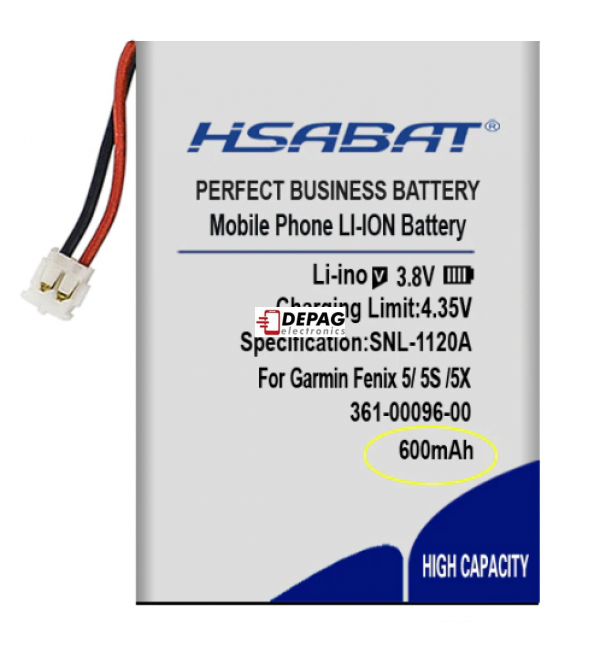 HSABAT vysoká kapacita baterie 600 mAh pro chytré hodinky GARMIN Fenix 5 / Fenix 5S / 5X GPS Multifunkční tréninkové hodinky. Záruka 24 měsíců, certifikace pro prodej v EU a ČR, CE, FCC, RoHS. Doporučujeme provést výměnu baterie v odborném servisu nebo přímo u nás. Demontáž je obtížná i pro zdatného technika a většinou dojde k poškození fle kabelů, vytržení mikrofonu apod.