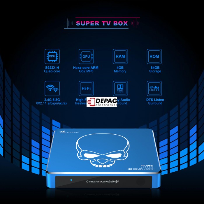 Beelink GT-King Pro WIFI 6 multimediální centrum - tv-box Amlogic S922X-H Android 9.0 Smart Tv Box DDR4 4GB 64GB 1000M LAN Dolby Audio DTS 4K Media Player