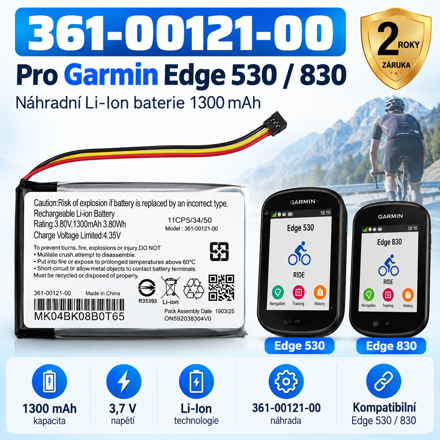 Baterie pro Garmin Edge 530 / Edge 830, 1300 mAh