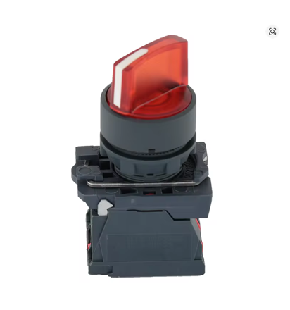 Prosvětlený otočný přepínač Ø22 mm – 2 polohy, 230/380 V, LED 110–130 V AC/DC, 1NO + 1NC