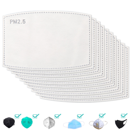 PM 2.5 náhradní filtr ROZMĚR 12cm x 8cm, 5 vrstev s aktivním uhlím, 96%, certifikací CE, pro respirátory a masky