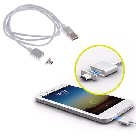Cwxuan Micro USB odnímatelný magnetický datový kabel pro nabíjení (1m),pletený nylon, stříbrná