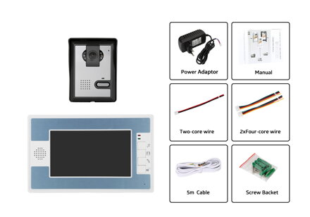 Domovní videotelefon s nočním viděním, meteorologická kontrola, 7 palcový LCD displej, elektronické odemykání