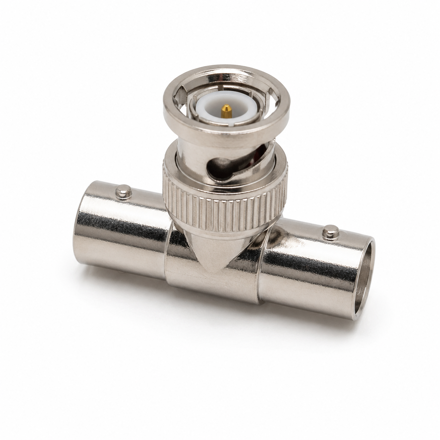 BNC T adaptér – 1× BNC samec / 2× BNC samice pro CCTV a video