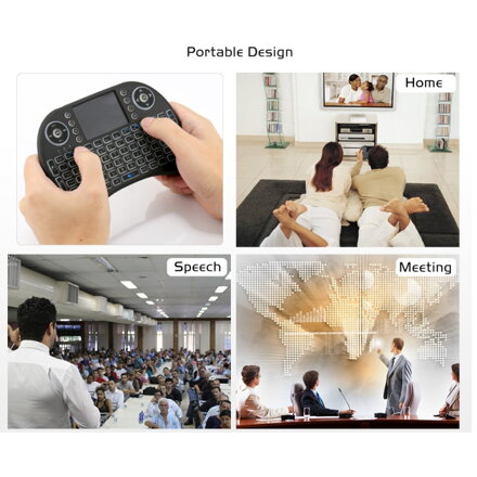 Generic Mini i8, Air Mouse, bezdrátová klávesnice s podsvícením, touchpadem, Android TV Box & Google TV Box a PC Tablet & Xbox360 & PS3 & HTPC / IPTV, černá