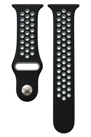 Sportovní silikonový řemínek pro Apple Watch 42 / 44 / 45 mm, černá-šedá, perforovaný