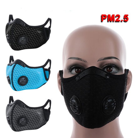 EU3M respirátor - protiprachová maska + 2 filtry PM2.5 s aktivním uhlím, filtrační maska, sportovní síťovina, univerzální velikost, červená