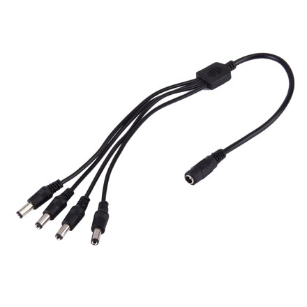 Zásuvka do 4 zástrček stejnosměrného napájení, 5.5 x 2.1 mm, černá