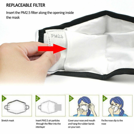 PM 2.5 náhradní filtr ROZMĚR 12cm x 8cm, 5 vrstev s aktivním uhlím, 96%, certifikací CE, pro respirátory a masky