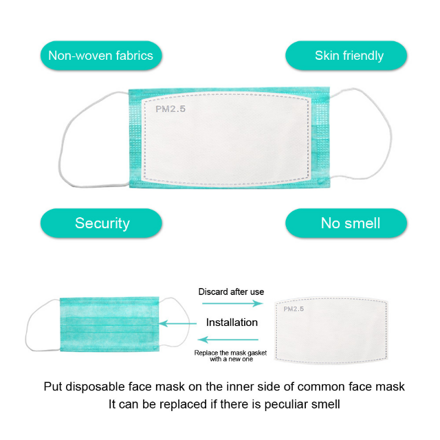 PM 2.5 náhradní filtr ROZMĚR 12cm x 8cm, 5 vrstev s aktivním uhlím, 96%, certifikací CE, pro respirátory a masky