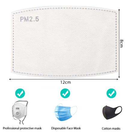 PM 2.5 náhradní filtr ROZMĚR 12cm x 8cm, 5 vrstev s aktivním uhlím, 96%, certifikací CE, pro respirátory a masky