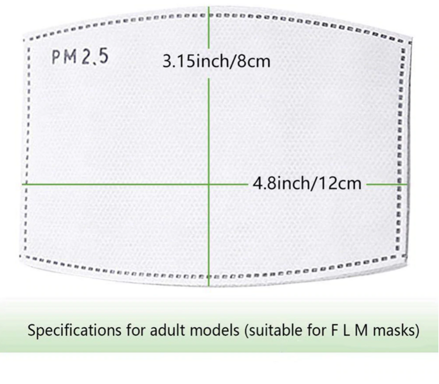 PM 2.5 náhradní filtr ROZMĚR 12cm x 8cm, 5 vrstev s aktivním uhlím, 96%, certifikací CE, pro respirátory a masky