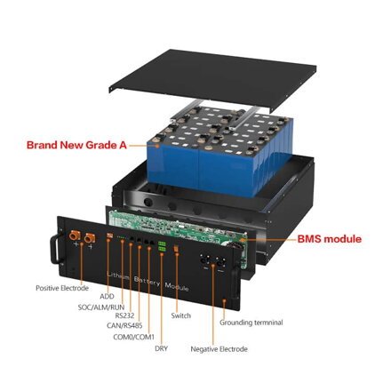 BATERIE 10,24 kWh LITHTECH TB6000X 51,2 V 200 Ah, 16S1P, Prismatic, ocelové pouzdro 100 A BMS, 150 A Peak, váha cca 93 kg, RS232, RS485, CAN, životnost 6000+ cyklů, záruka 10 let.