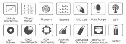Realand A-L355EU, WiFi, TCP/IP Kancelářský systém docházky s biometrickým otiskem prstu a RFID