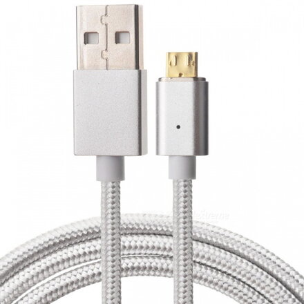 Cwxuan Micro USB odnímatelný magnetický datový kabel pro nabíjení (1m),pletený nylon, stříbrná