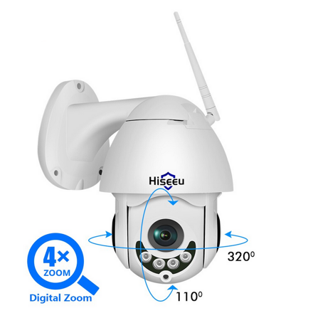 Hiseeu 1080P bezdrátová PTZ IP kamera WiFi vniřní / venkovní obousměrný zvuk - interkom, CCTV bezpečnostní video síťová kamera P2P, slot na SD až 128GB