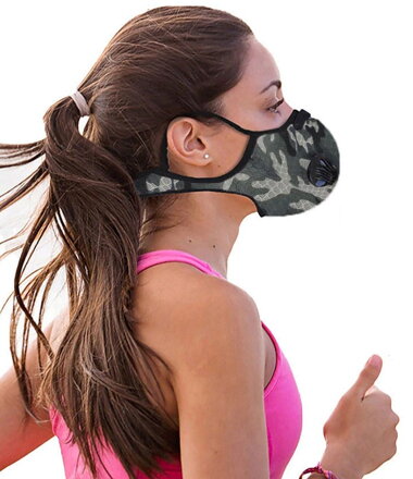 Sportovní respirátor-protiprachová maska + filtr PM2.5 s aktivním uhlím, kamufláž modrá