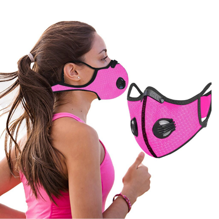 EU3M respirátor - protiprachová maska + filtr PM2.5 s aktivním uhlím FFP2, filtrační maska, sportovní síťovina, univerzální velikost, růžová