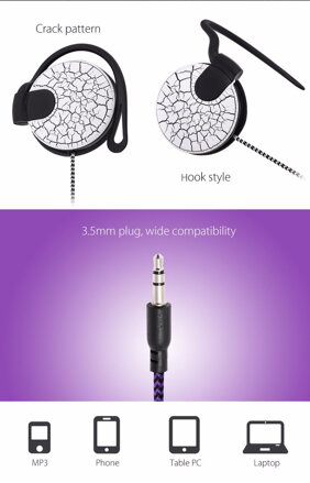OOTDTY Crack Pattern Super Bass Stereo Hook Style sluchátka bílá