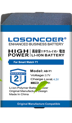Hsabat - Losoncoer Y1 dobíjecí lithium baterie pro Y1 inteligentní hodinky, 490mAh s bočním výřezem a 3 nabíjecími kontakty
