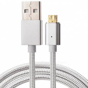 Cwxuan Micro USB odnímatelný magnetický datový kabel pro nabíjení (1m),pletený nylon, stříbrná
