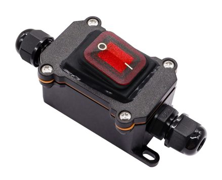 IP67 Vodotěsný průběžný vypínač do kabelu 12V DC / 20A – vysokoproudý, červený (Inline Switch)