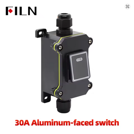 Vodotěsný průchozí kolébkový vypínač KCD1 IP65 – 30 A / 220 V s LED (zelená)