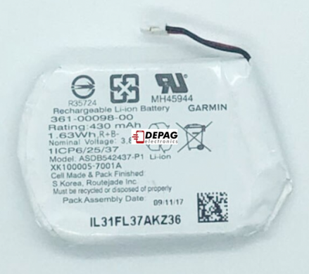 Baterie 430 mAh pro chytré hodinky GARMIN Fenix 5, GPS Multifunkční tréninkové hodinky