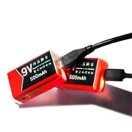 9V USB dobíjecí lithiová baterie pro detektor kovů, 500mAh