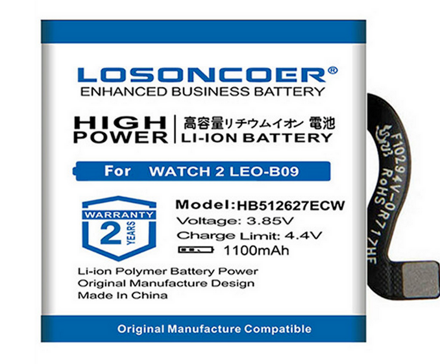 LOSONCOER baterie HB512627ECW pro hodinky HUAWEI Watch 2 Pro 4G EO-DLXXU Watch GT LEO-B09, 1100mAh