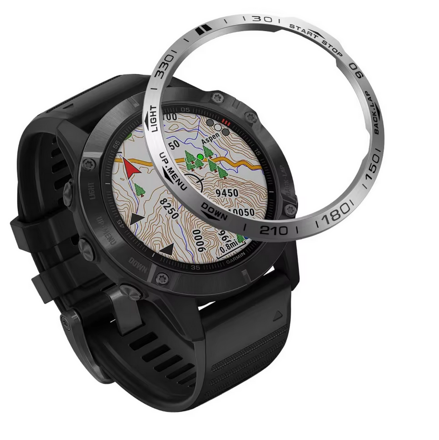 Ochranná luneta pro Garmin Fenix 6X/ 6X Pro/ 6X Sapphire, stříbrná-černá
