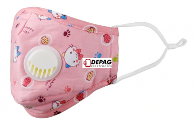 PM2.5 Dětský respirátor-Protiskluzová maska s dýchacím ventilem + 2 filtry PM2.5 s aktivním uhlím pro děti od 2 do 12 let, růžová/kočky