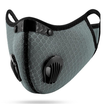EU3M respirátor - protiprachová maska + filtr PM2.5 s aktivním uhlím FFP2, filtrační maska, sportovní síťovina, univerzální velikost, šedá
