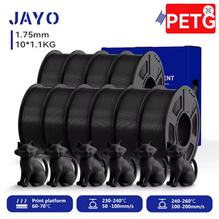 JAYO 3D PETG 1,1kg Filament Tiskové vlákno 1,75mm + /-0.02mm 100% netoxické černá